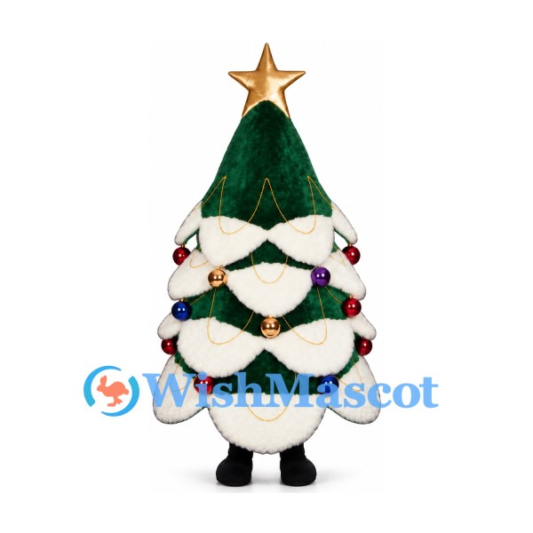 Christmas Tree Mascot Costume with Snow Trim and Gold Star