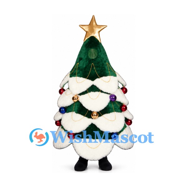 Christmas Tree Mascot Costume with Snow Trim and Gold Star
