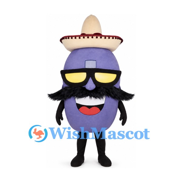 Eggplant Mascot Costume with Sombrero and Sunglasses