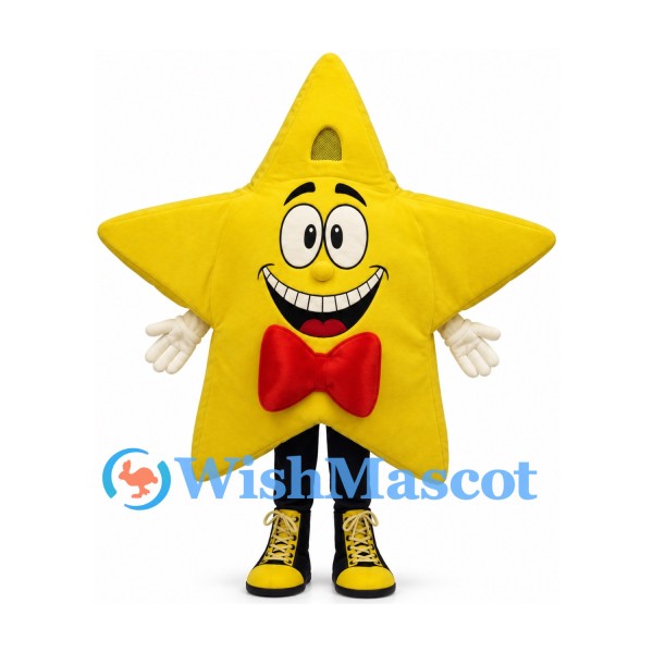Star Mascot Costume in Yellow with Red Bow Tie