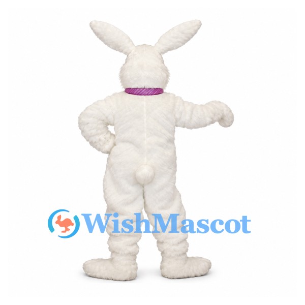 Rabbit Mascot Costume in White with Purple Bow Tie