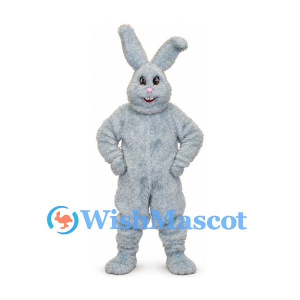 Rabbit Mascot Costume in Pale Blue with Bent Ear