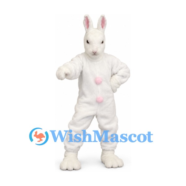 Rabbit Mascot Costume in White with Pink Buttons