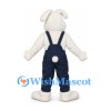 Dog Mascot Costume in White with Navy Overalls