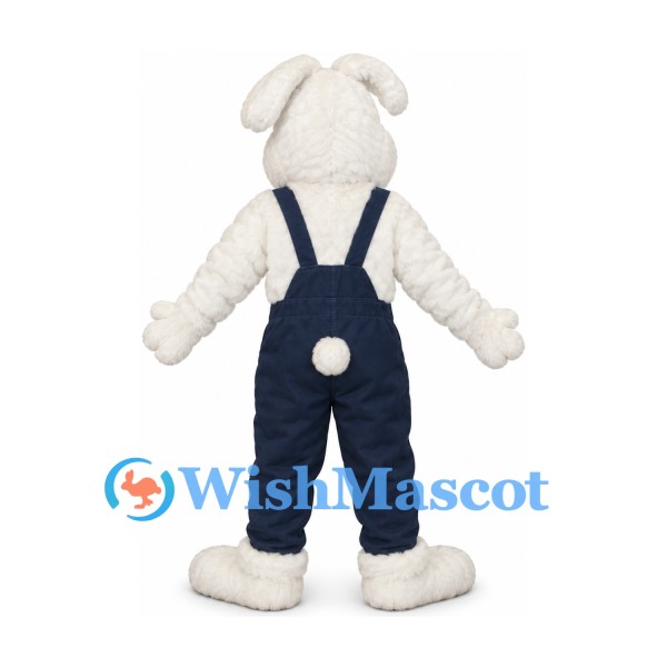 Dog Mascot Costume in White with Navy Overalls