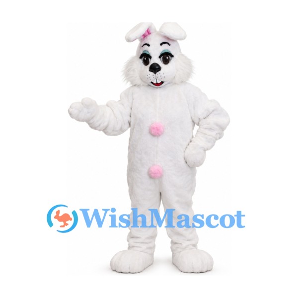 Rabbit Mascot Costume in White with Pink Belly Buttons