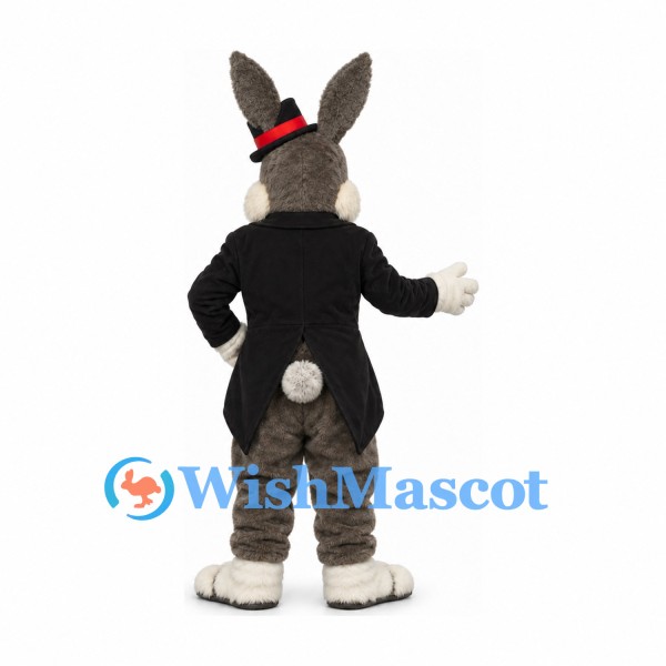 Rabbit Mascot Costume with Black Tailcoat and Checked Vest
