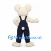 Mouse Mascot Costume in Cream with Navy Overalls