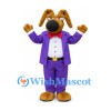 Dog Mascot Costume with Purple Tuxedo and Red Bow Tie