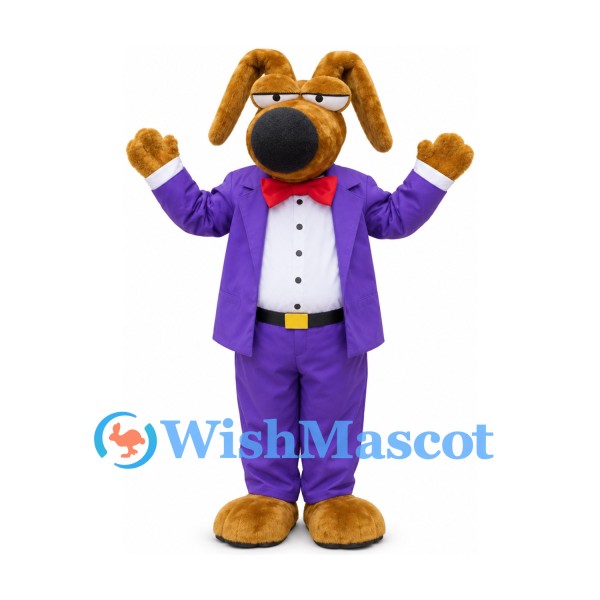 Dog Mascot Costume with Purple Tuxedo and Red Bow Tie