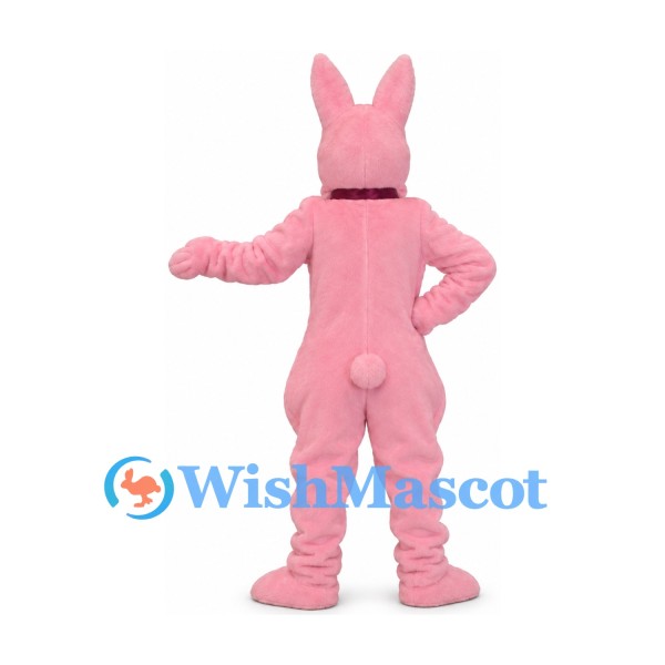 Rabbit Mascot Costume in Pink with Burgundy Bow Tie