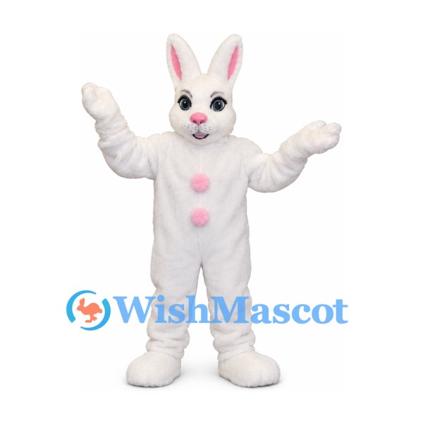 Rabbit Mascot Costume in White with Pink Buttons