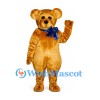 Bear Mascot Costume in Golden Brown with Blue Bow