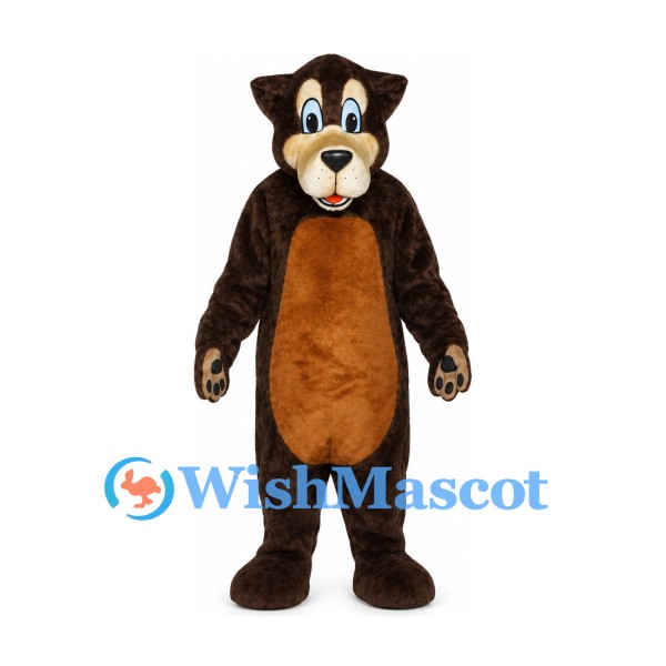 Bear Mascot Costume in Dark Brown with Orange Belly