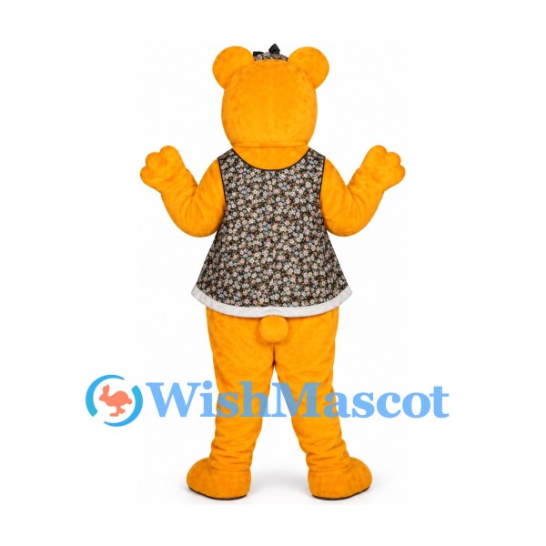 Bear Mascot Costume in Yellow with Floral Dress