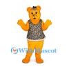 Bear Mascot Costume in Yellow with Floral Dress