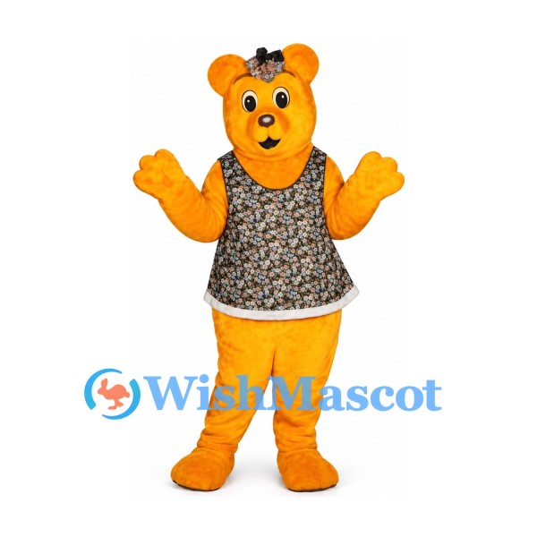 Bear Mascot Costume in Yellow with Floral Dress