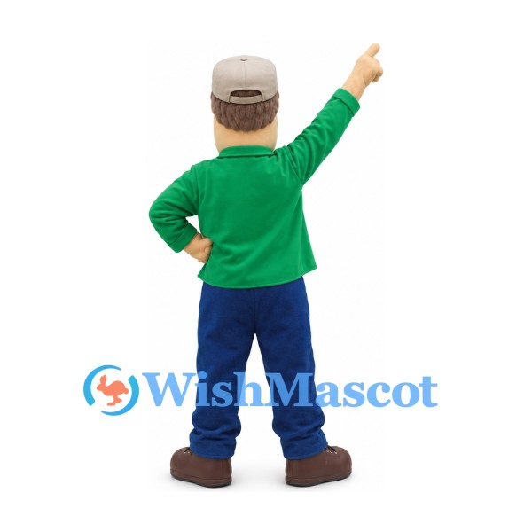 Man Mascot Costume with Green Shirt and Gray Cap