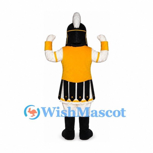 Warrior Mascot Costume with Yellow Black Armor and Helmet