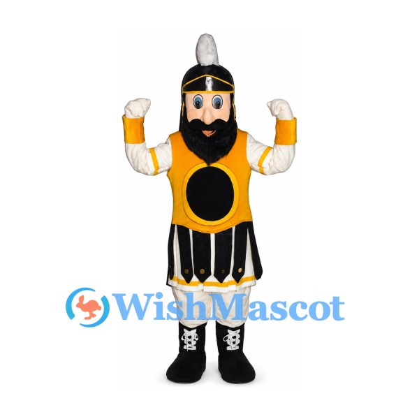 Warrior Mascot Costume with Yellow Black Armor and Helmet