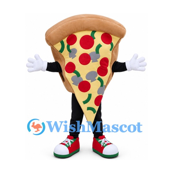 Pizza Slice Mascot Costume with Colorful Toppings