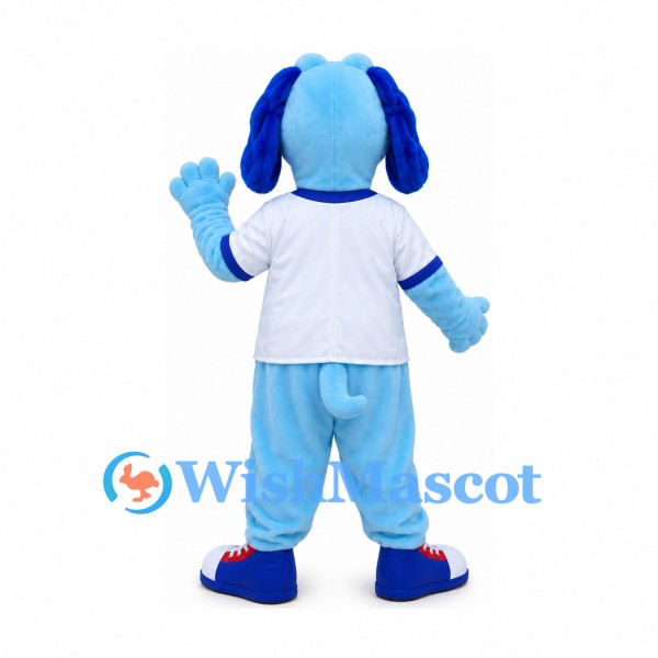 Dog Mascot Costume in Blue with White Shirt and Pants