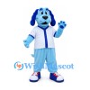 Dog Mascot Costume in Blue with White Shirt and Pants