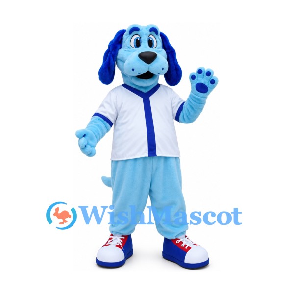 Dog Mascot Costume in Blue with White Shirt and Pants