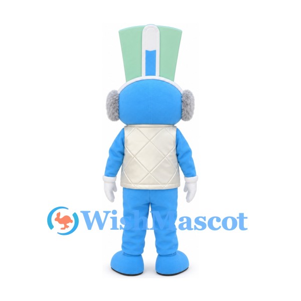 Thermometer Character Mascot Costume in Blue with Tall Gauge Headpiece