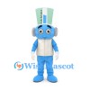 Thermometer Character Mascot Costume in Blue with Tall Gauge Headpiece