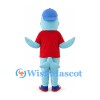 Dolphin Mascot Costume with Red Shirt and Blue Cap