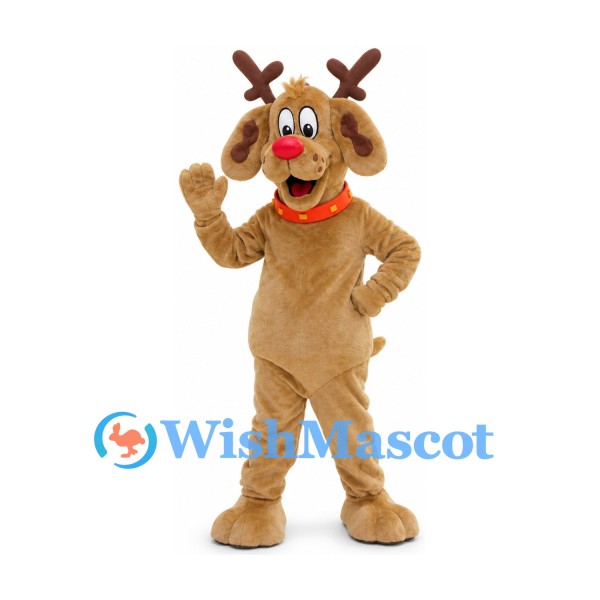 Reindeer Mascot Costume in Tan with Orange Collar