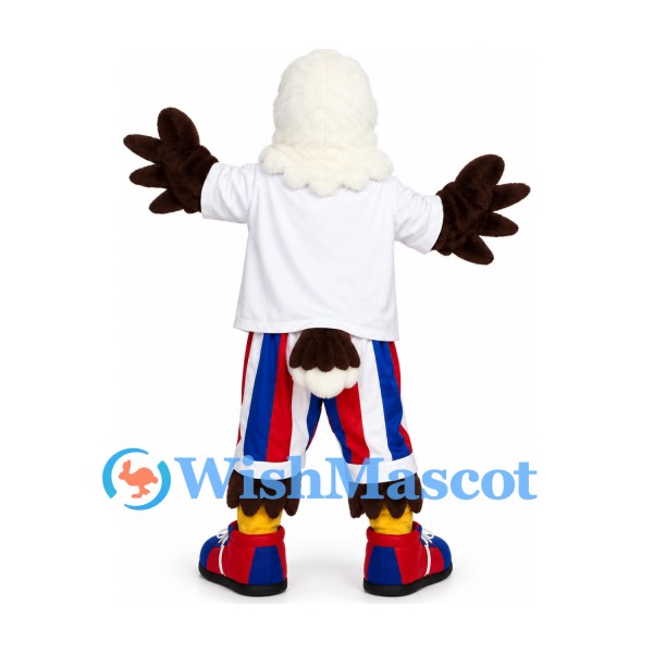 Bald Eagle Mascot Costume with White Shirt and Striped Pants
