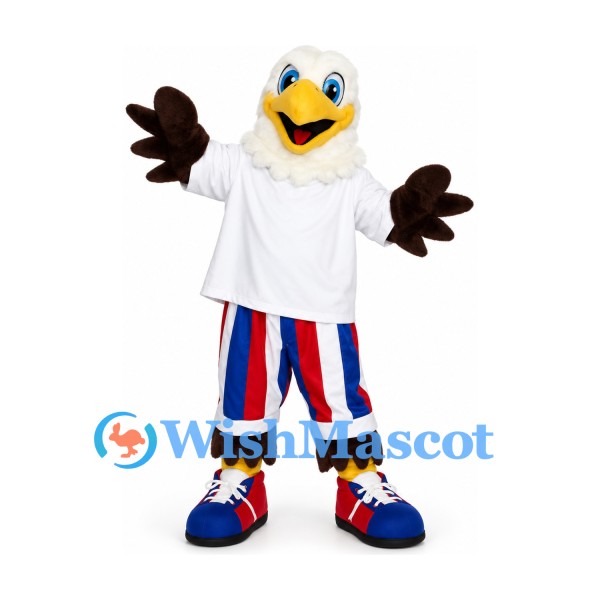 Bald Eagle Mascot Costume with White Shirt and Striped Pants
