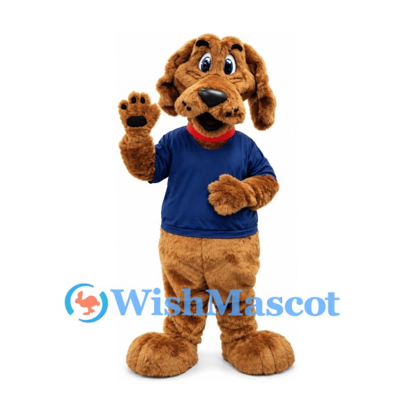 Dog Mascot Costume with Navy Shirt and Red Collar