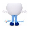 White Ball Mascot Costume with Smiling Face and Blue Legs