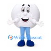 White Ball Mascot Costume with Smiling Face and Blue Legs