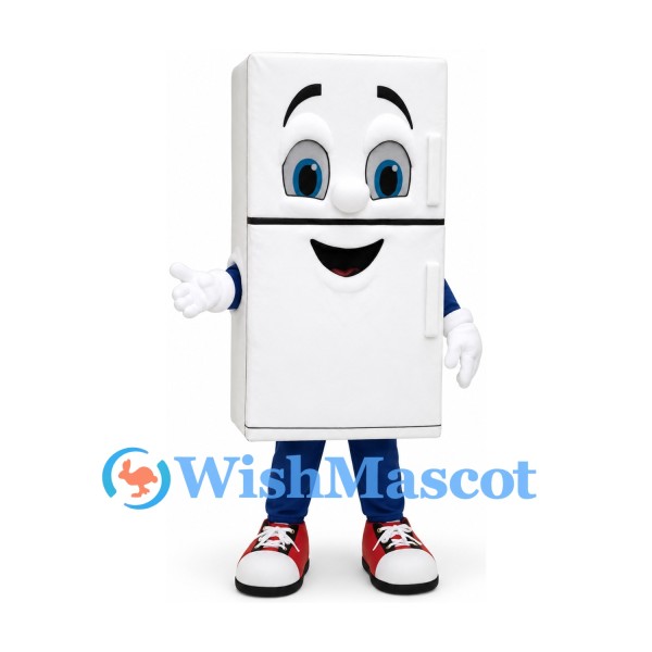 Refrigerator Mascot Costume in White with Smiling Face