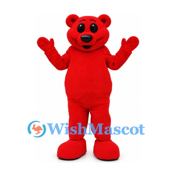 Bear Mascot Costume in Red with Black Nose