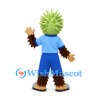 Monster Mascot Costume with Green Spiked Head and Blue Uniform