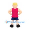 Strongman Mascot Costume with Blond Flat Top and Pink Tank Top