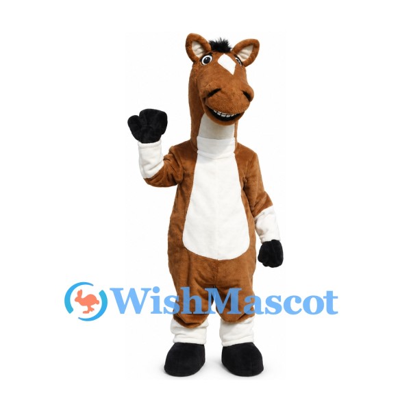 Horse Mascot Costume in Brown with White Belly and Leg Cuffs