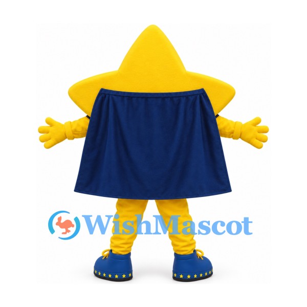Star Superhero Mascot Costume in Yellow with Blue Cape