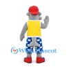 Seal Mascot Costume with Red Cap and Blue Checked Shorts