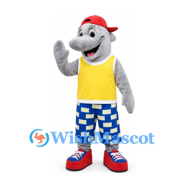 Seal Mascot Costume with Red Cap and Blue Checked Shorts