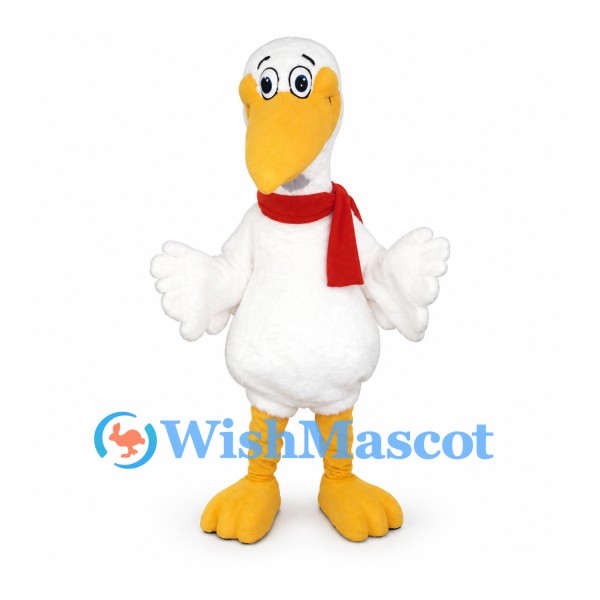Pelican Mascot Costume in White with Red Scarf