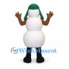 Snowman Mascot Costume with Green Earflap Hat and Branch Arms