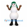 Snowman Mascot Costume with Green Earflap Hat and Branch Arms