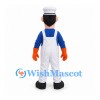 Butcher Mascot Costume with White Striped Apron and Orange Gloves