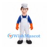 Butcher Mascot Costume with White Striped Apron and Orange Gloves